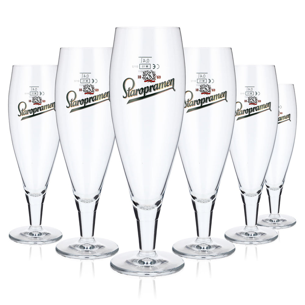 6x Staropramen Beer Glasses, 0.4 L, Tulip-Shaped, Ritzenhoff Beer Glasses (Set of 6)
