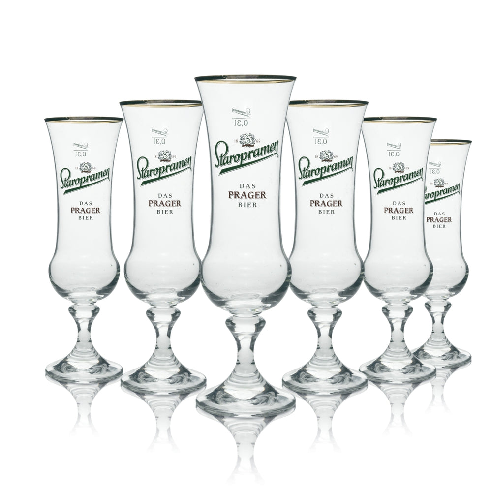 6x Staropramen Beer Glass Trophy "The Prague Beer" 0.3l Gold Rim