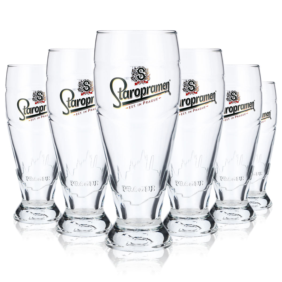 6x Staropramen Beer Relief Glasses Trophy Glass 0.3l Tumblers Prague Skyline – View 5
