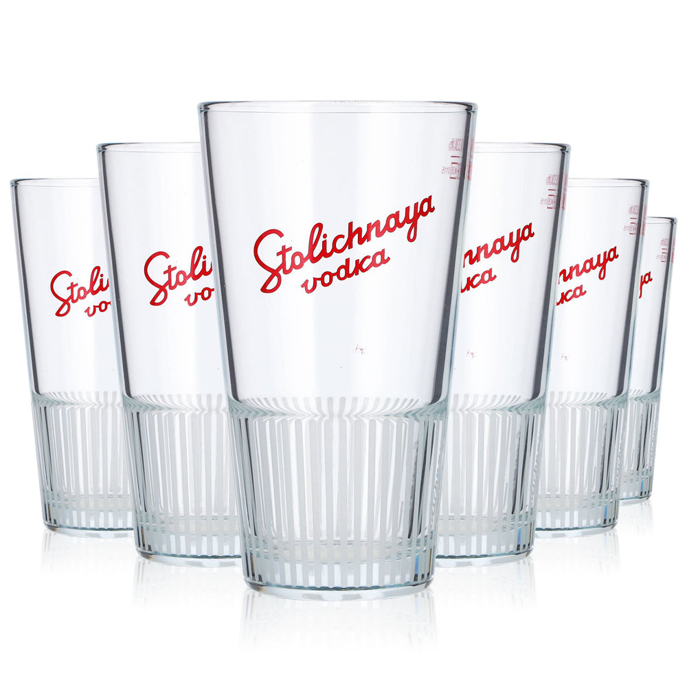 6x Stolichnaya Vodka Glass 0.33 L Tumbler Long Drink Glass Cocktail Glass LDG