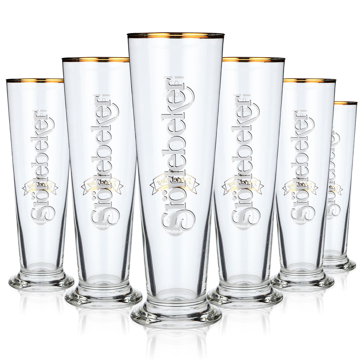 6x Störtebeker beer glass, stem design, gold rim relief, 0.3 l, 26 cl/8.75 oz