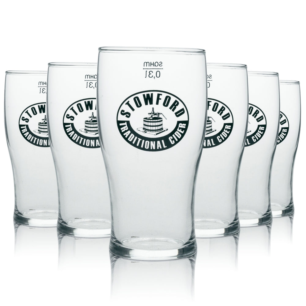 6x Stowford Cider Glass Long Drink Black Logo 300ml