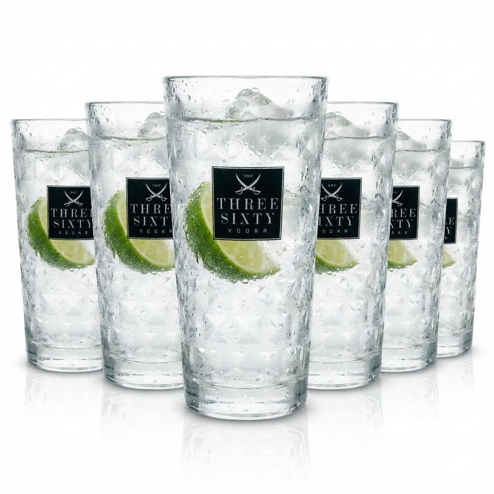 6x Three Sixty Glass 0.33l Long Drink Cocktail Glasses Crystal Relief Gastro Oak