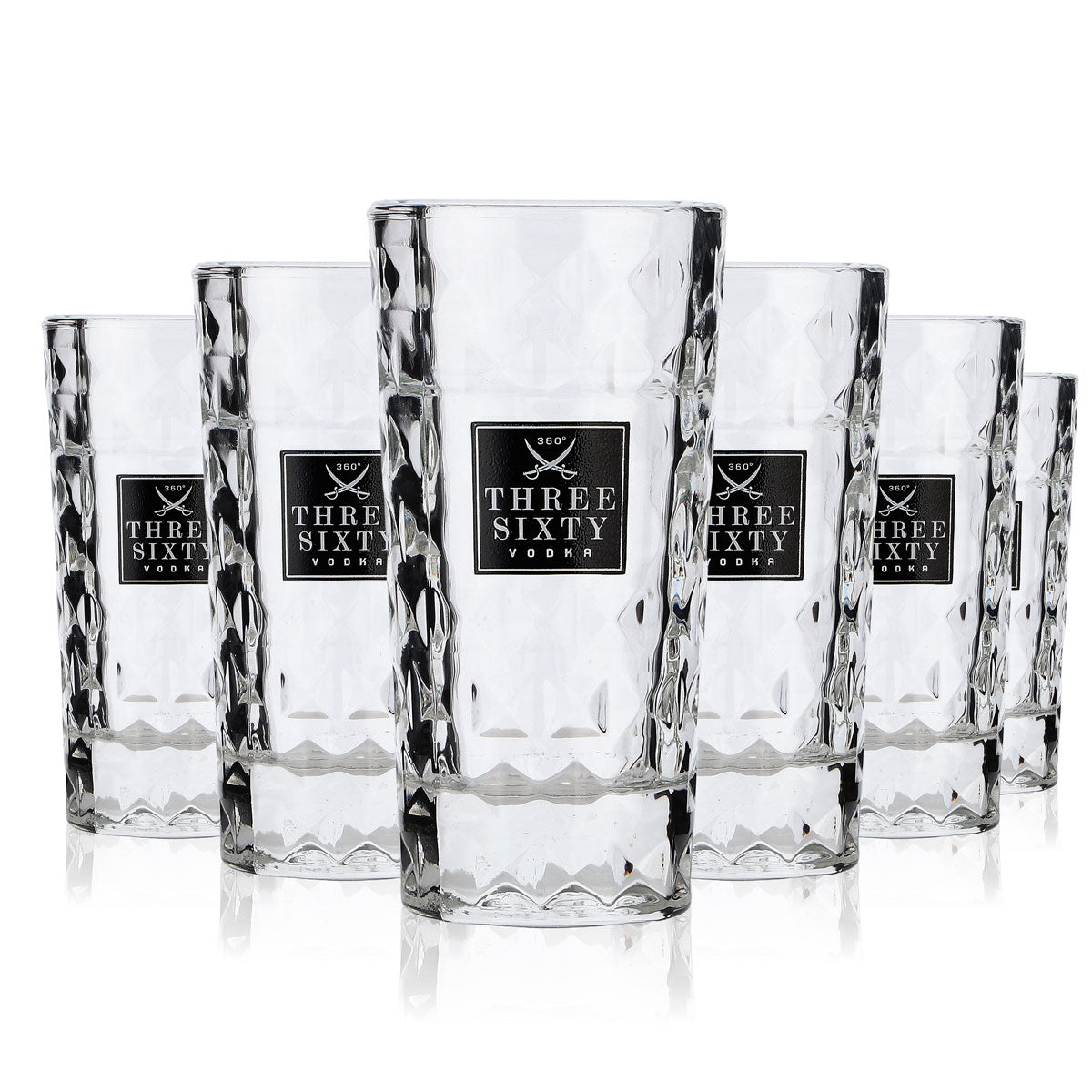 6x Three Sixty Shot Glasses 4cl Shot Glass Set Short Stamper Vodka Relief Design