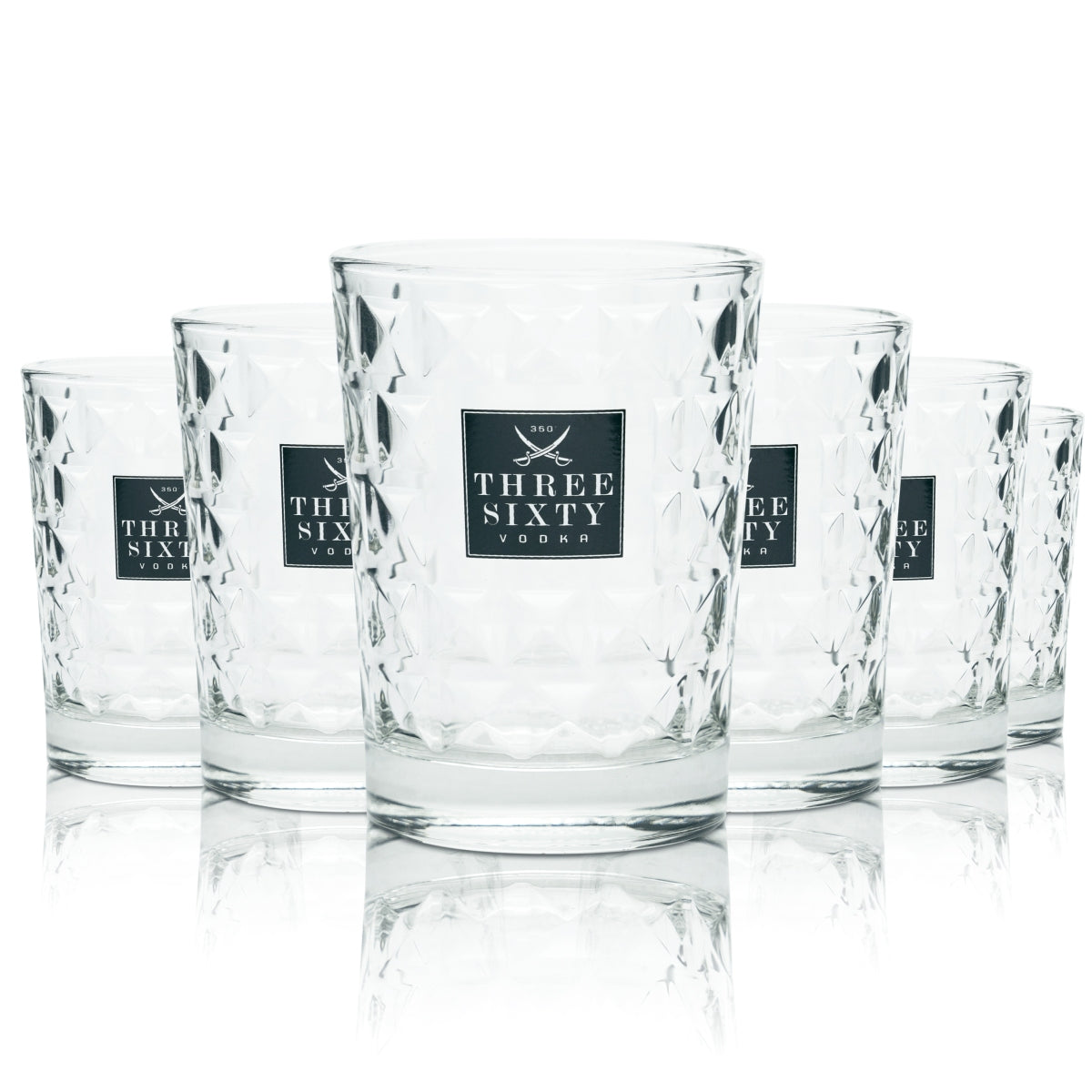 6x Three Sixty Vodka Glass 0.2L Tumbler Relief Glasses Cocktail Long Drink Round