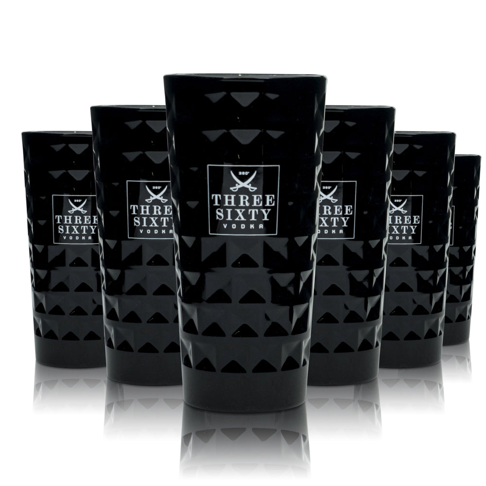 6x Three Sixty Vodka Glass 0.3l Long Drink Black Edition Relief Glasses Cocktail
