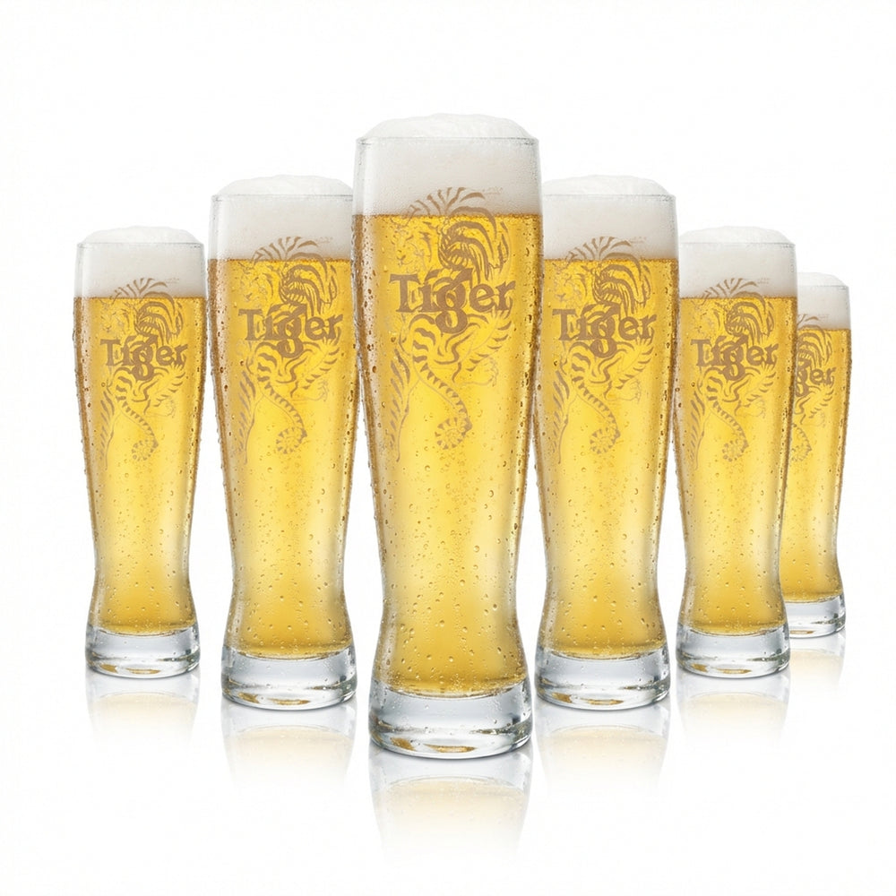 6x Tiger Glass 0.3l Beer Trophy Tulip Glasses Calibrated Gastro Beer Singapore Asia