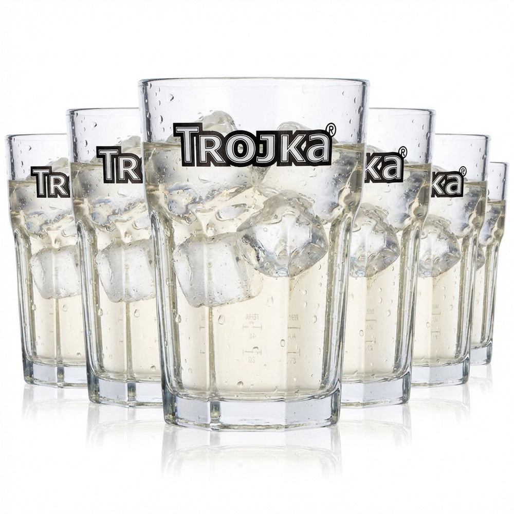 6x Trojka Vodka Glasses 0.35l Tumbler with Relief Long Drink Glass 2cl 4cl