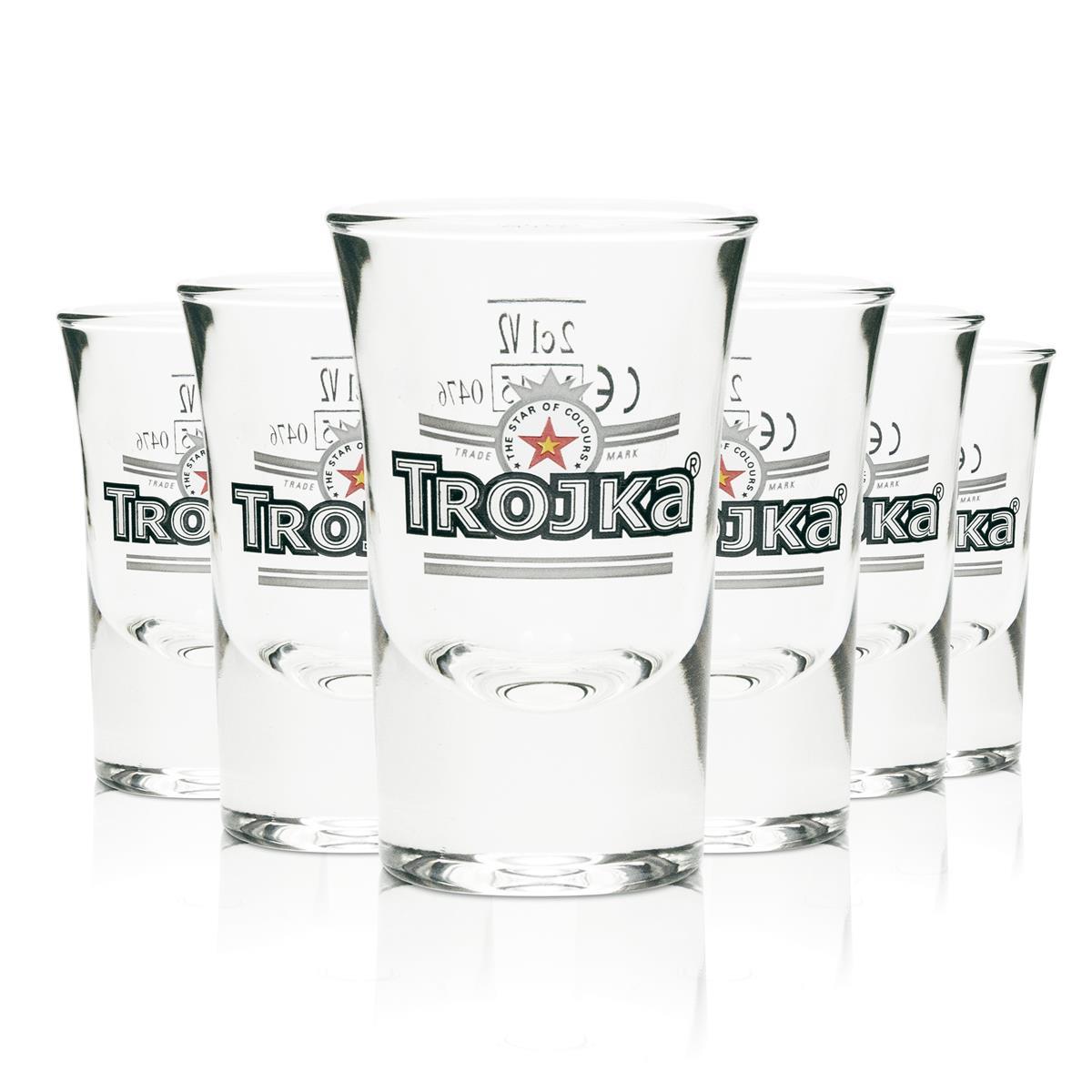 6x Trojka Vodka Shot Glasses, pack of 2cl