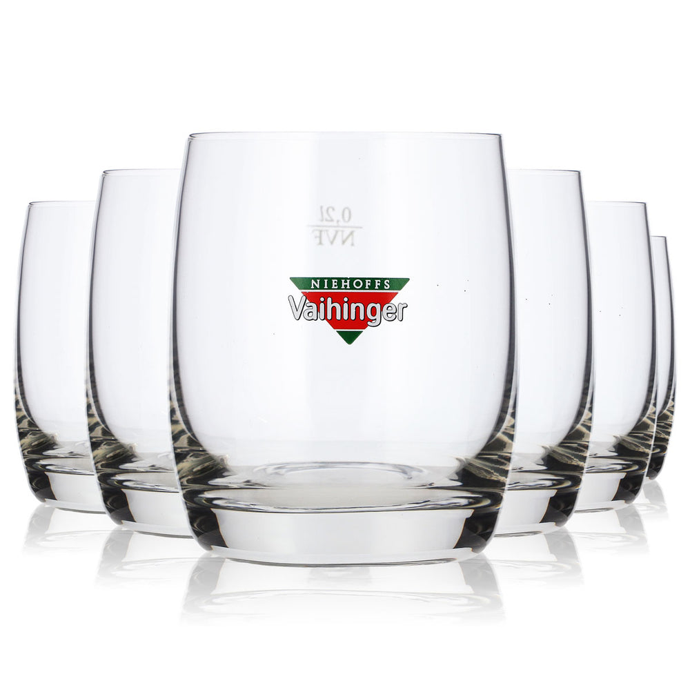 6 Vaihinger Juice Glass Tumblers, 0.2 L, Colorful Logo, Bistro Mug, NVF (Set of 6)