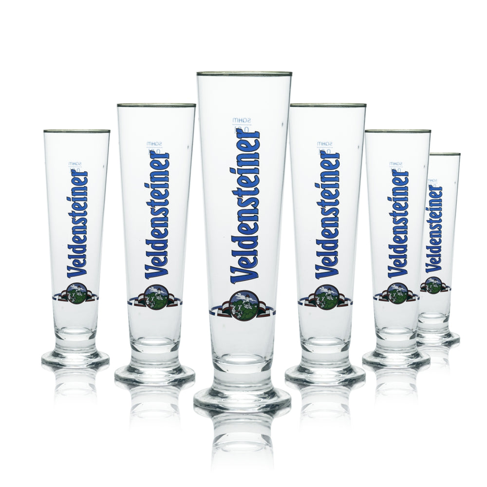 6x Veldensteiner glass 0.3l beer trophy tulip glasses with silver rim, brewery, catering