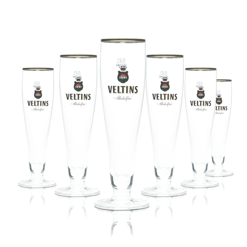 6x Veltins Beer Glass 0.2l Tulip Cup Alcohol-Free Gold Rim Glasses Gastro Pils