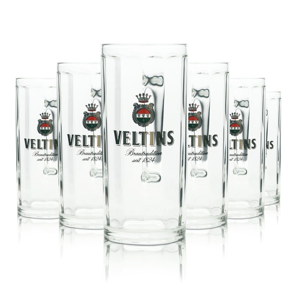 6x Veltins beer glass 0.4l mug Moldau Sahm Seidel handle glasses Pils Export Beer