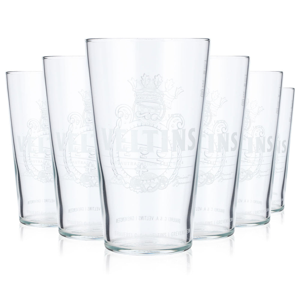6 Veltins Beer Glasses, 0.5 L, with Horizontal Logo, Rastal Beer Glass (Set of 6)