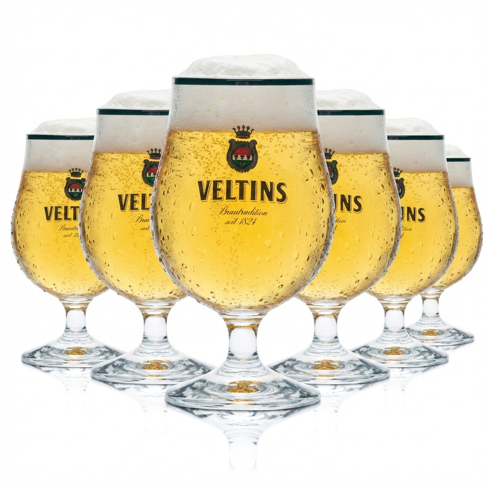 6x Veltins 0.3l beer glasses, tulip shape, gold rim, Eich Gastro Pils