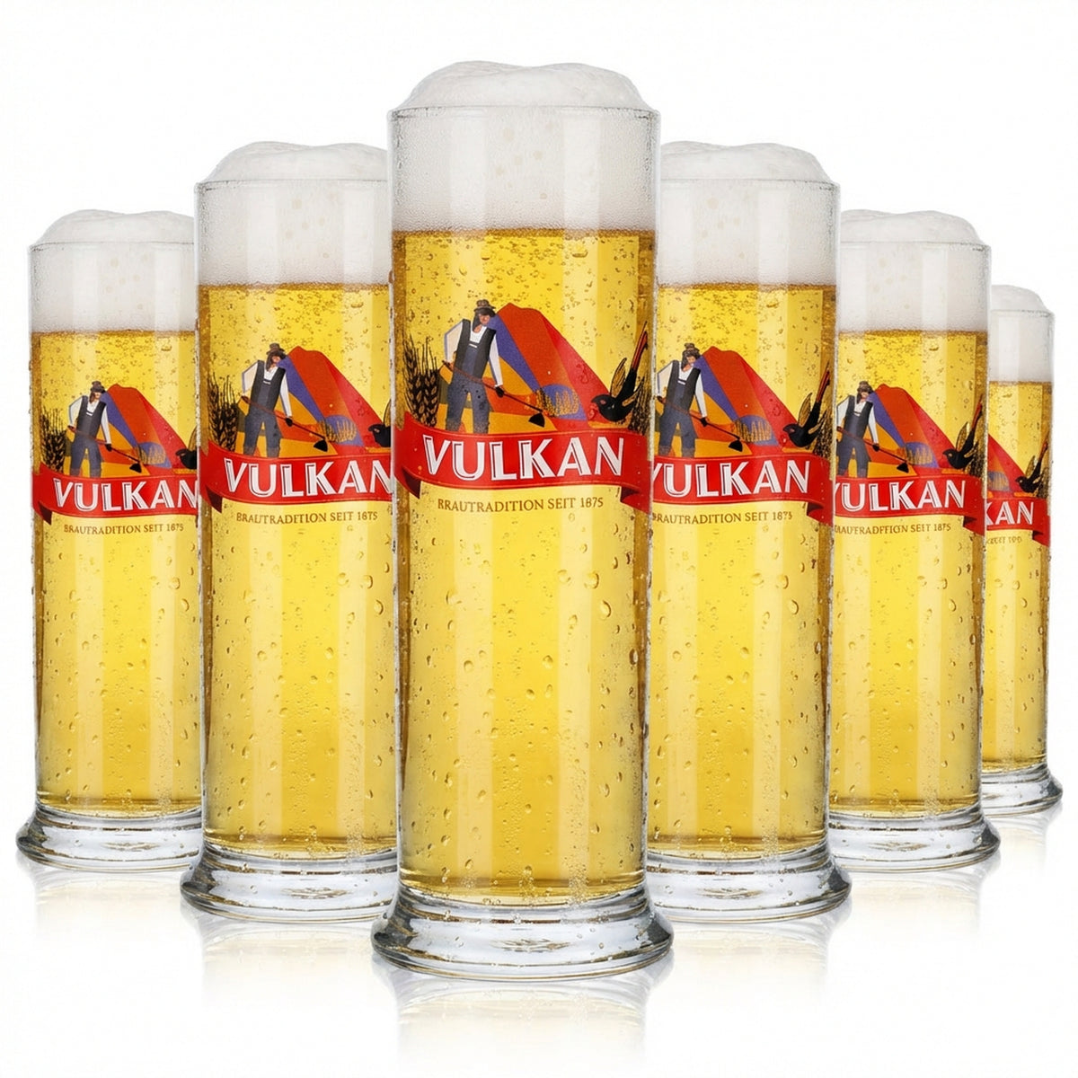 6x Vulkanbräu beer glass 0.3l beer glasses beer mug red banner
