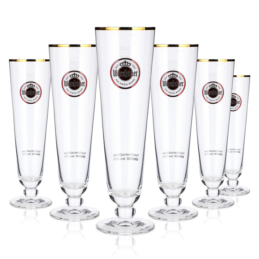 6x Warsteiner Beer Glass 0.25l Tulip Exclusive Trophy Glasses Brewery Gold Rim Beer