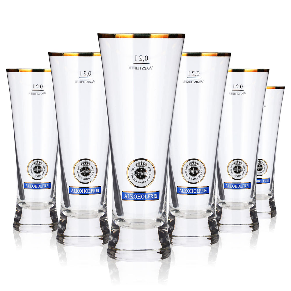 6 Warsteiner Beer Glasses, 0.2 L, Cup-Shaped, Non-Alcoholic, Gold Rim