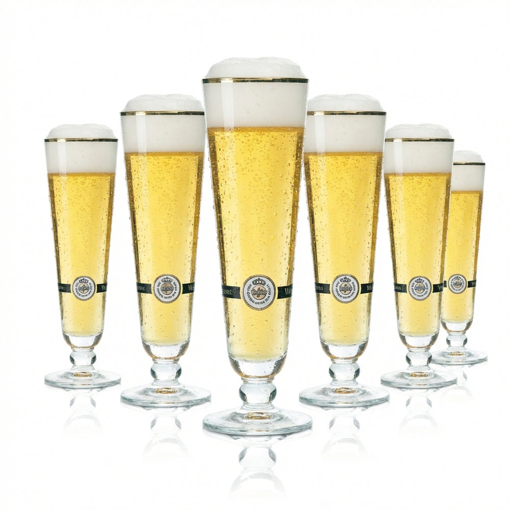 6x Warsteiner Beer Glass 0.2l Goblet Gold Rim Pils Glasses Tulip Stem Beer Brew