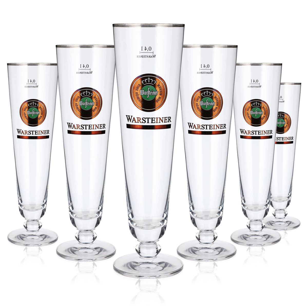6 Warsteiner Beer Glasses, 0.4 L, Goblet, Silver Rim, Dry