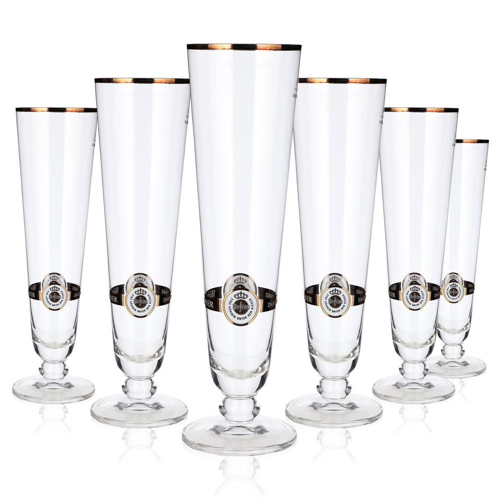 6x Warsteiner Beer Glass 0.4l Goblet Tulip Gold Rim Glasses Brewery Gastro Pils