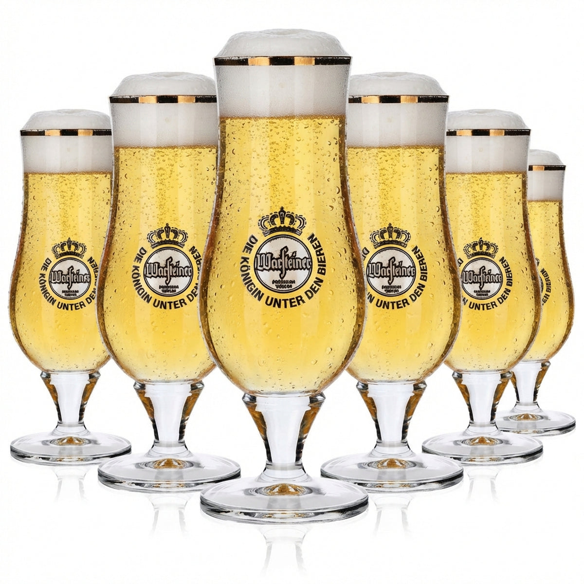 6x Warsteiner beer glasses, 0.25 l, thick-walled, gold rim