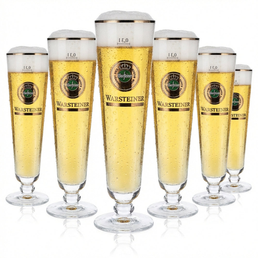 6x Warsteiner beer glasses 0.3l beer glasses Goblet "Herb" Silver rim