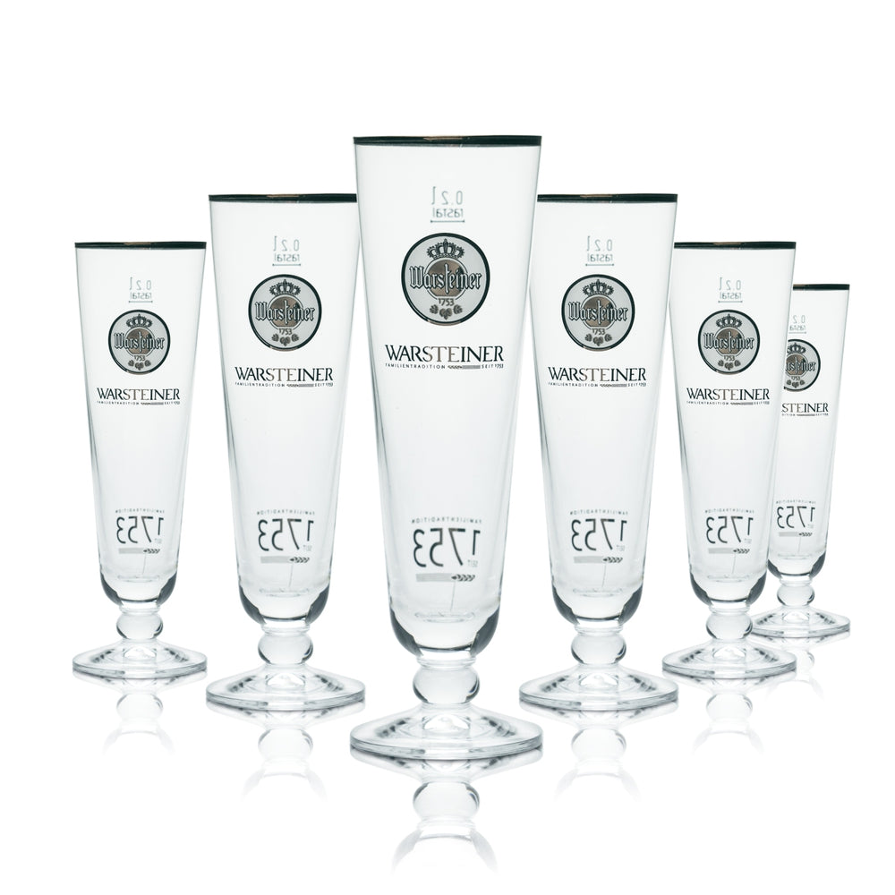 6x Warsteiner Glass 0.2L Tulip Cup Glasses with Gold Rim 1753 Brewery Gastro Oak