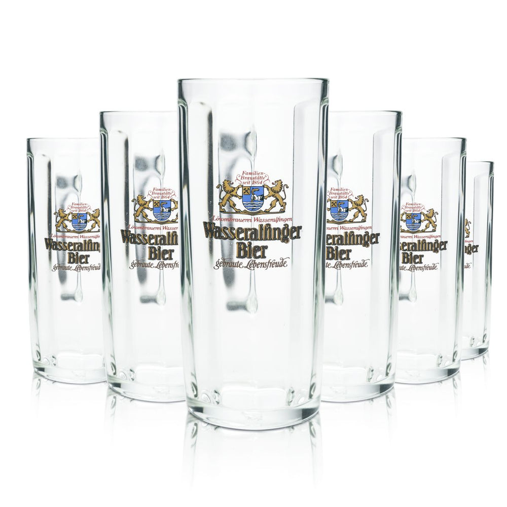 6x Wasseralfingen beer glasses, 0.5 l, contoured mugs, Humepn Seidel glasses, Löwenbrauerei