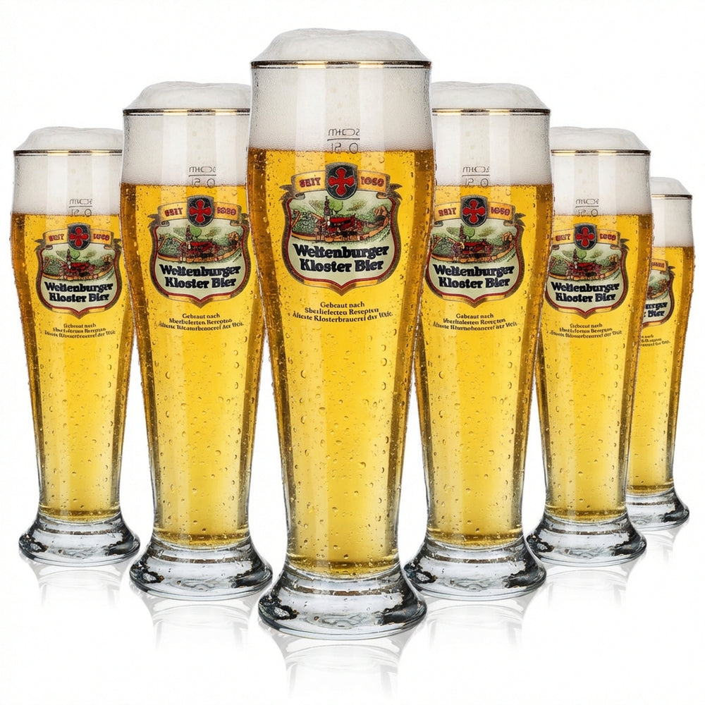 6x Weltenburger Kloster Beer Glass 0.5l Wheat Beer Glass Yeast Wheat Contour Glasses Set