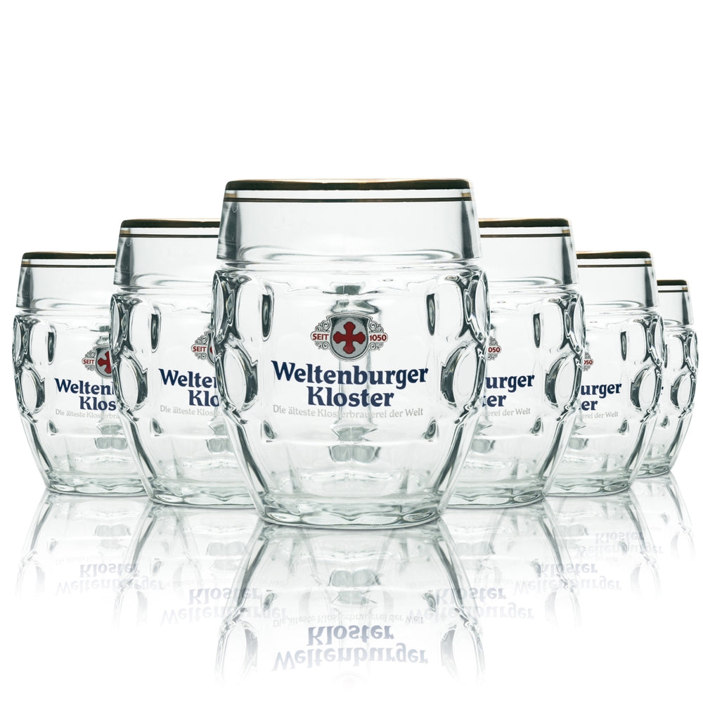 6x Weltenburger Kloster Beer Glass Mug Round 0.5l Stölze Gold Rim
