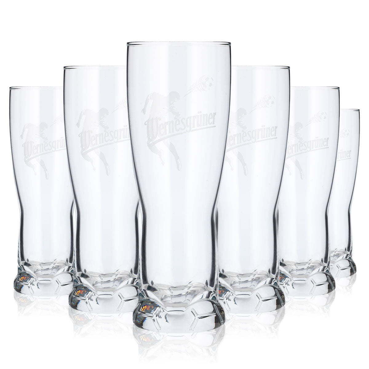 Wernesgrüner Beer Glass, 0.37 L, Soccer-Themed Beer Glass with Relief Design (Set of 6)