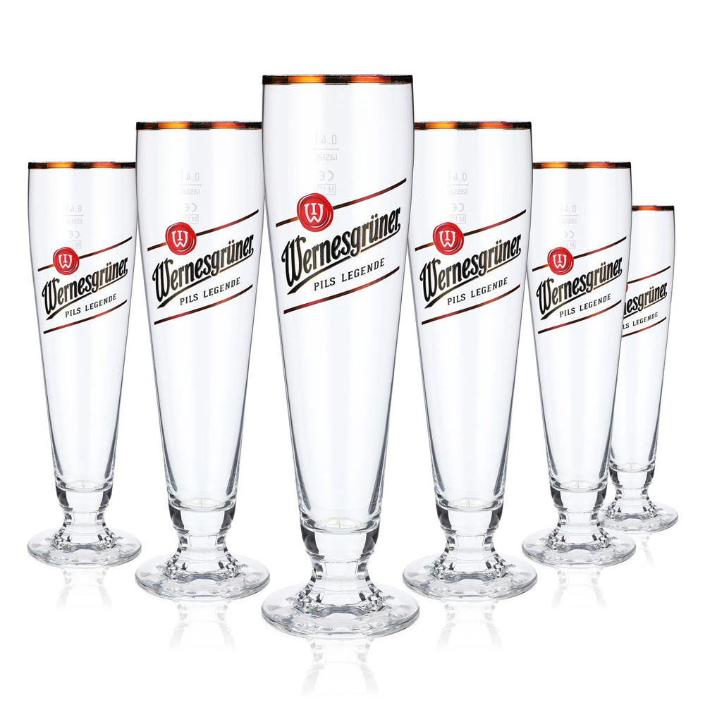 6x Wernesgrüner beer glass trophy glass beer glasses 0.4l with gold rim tulip