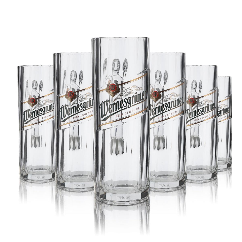 6x Wernesgrüner 0.4l beer mug with handle Pilsener Seidel glass set