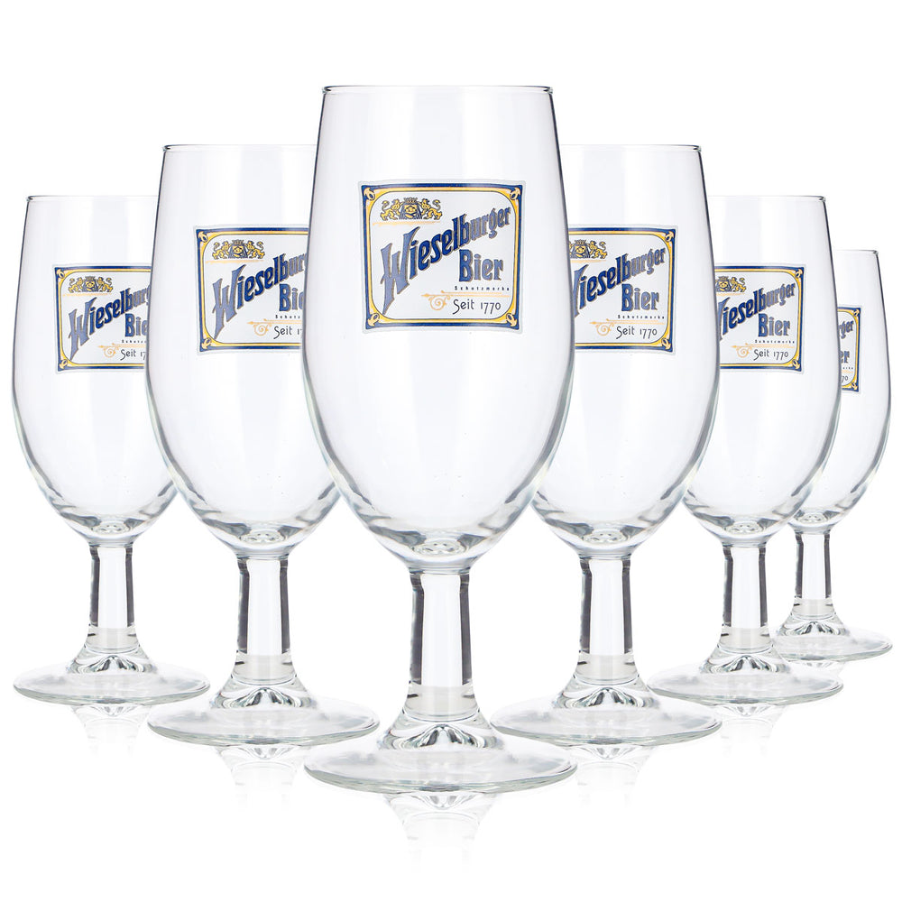 6 Wieselburger Beer Glasses, 0.25 L, Goblet-Style, "Since 1770" Trademark (Set of 6)