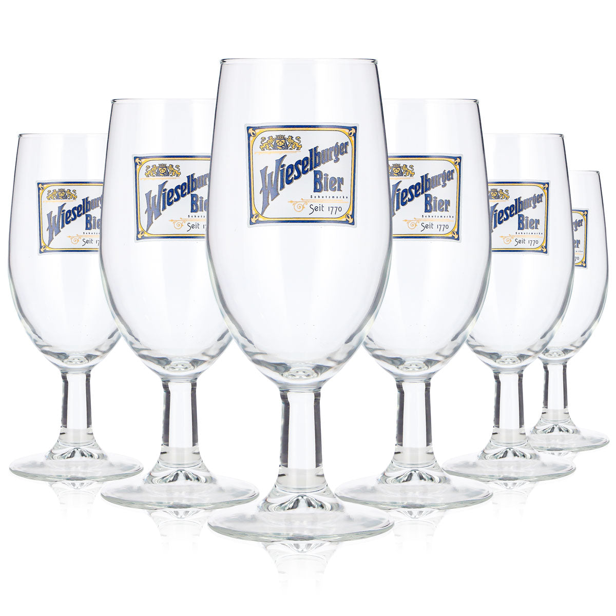 6 Wieselburger Beer Glasses, 0.25 L, Goblet-Style, "Since 1770" Trademark (Set of 6)
