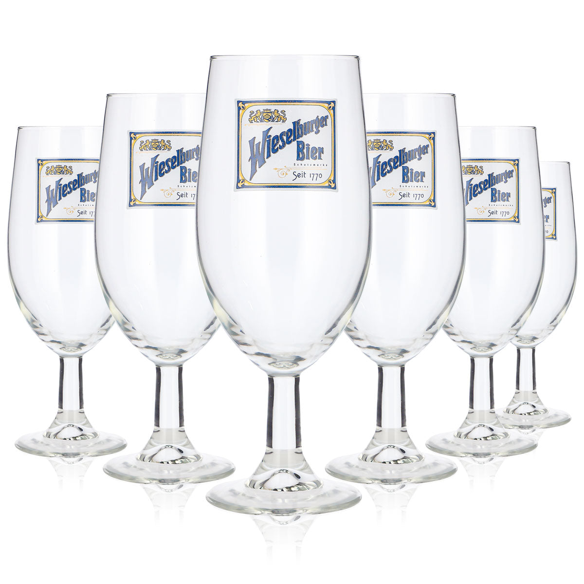 6 Wieselburger Beer Glasses, 0.5 L, Goblet-Style, "Since 1770" Trademark (Set of 6)