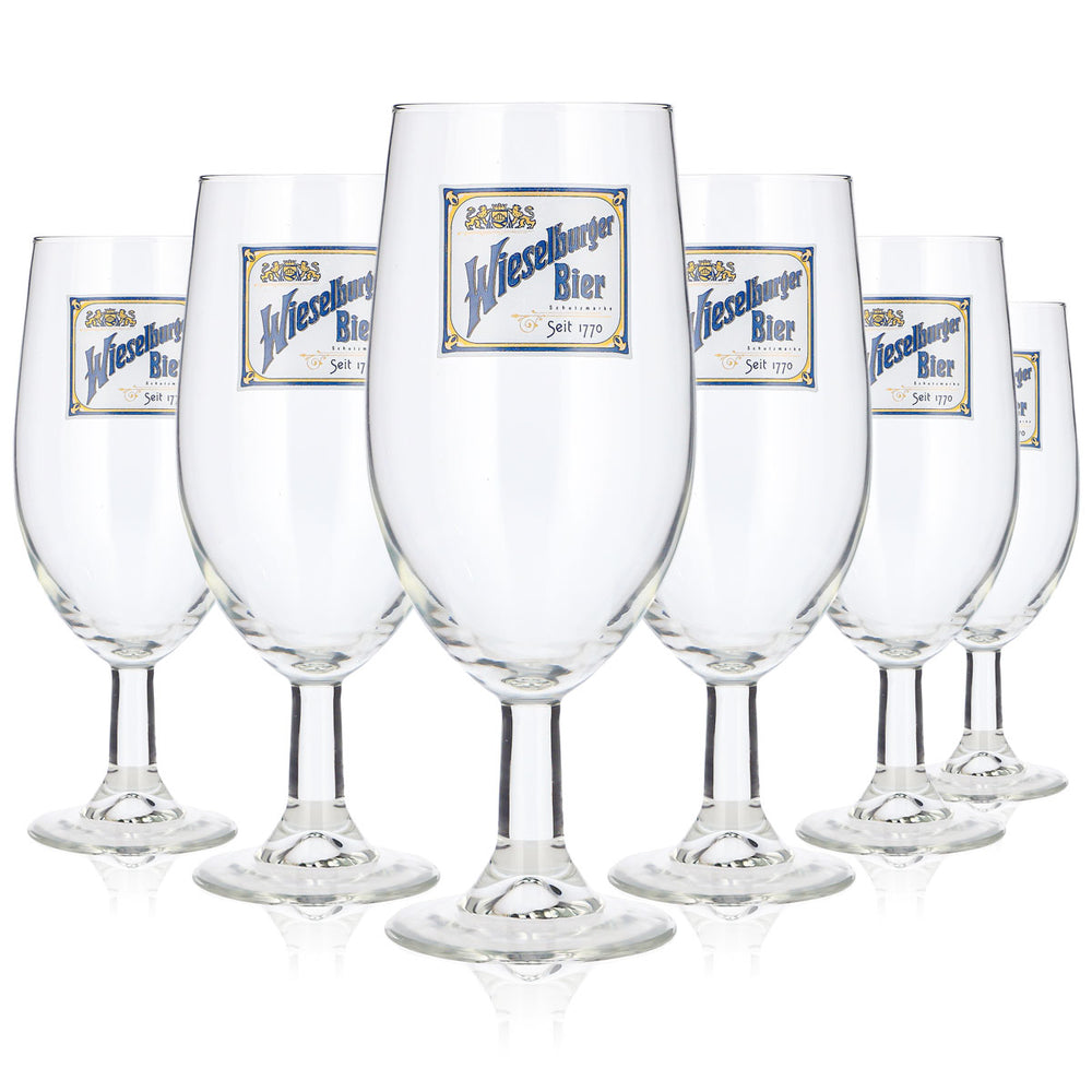 6 Wieselburger Beer Glasses, 0.5 L, Goblet-Style, "Since 1770" Trademark (Set of 6)