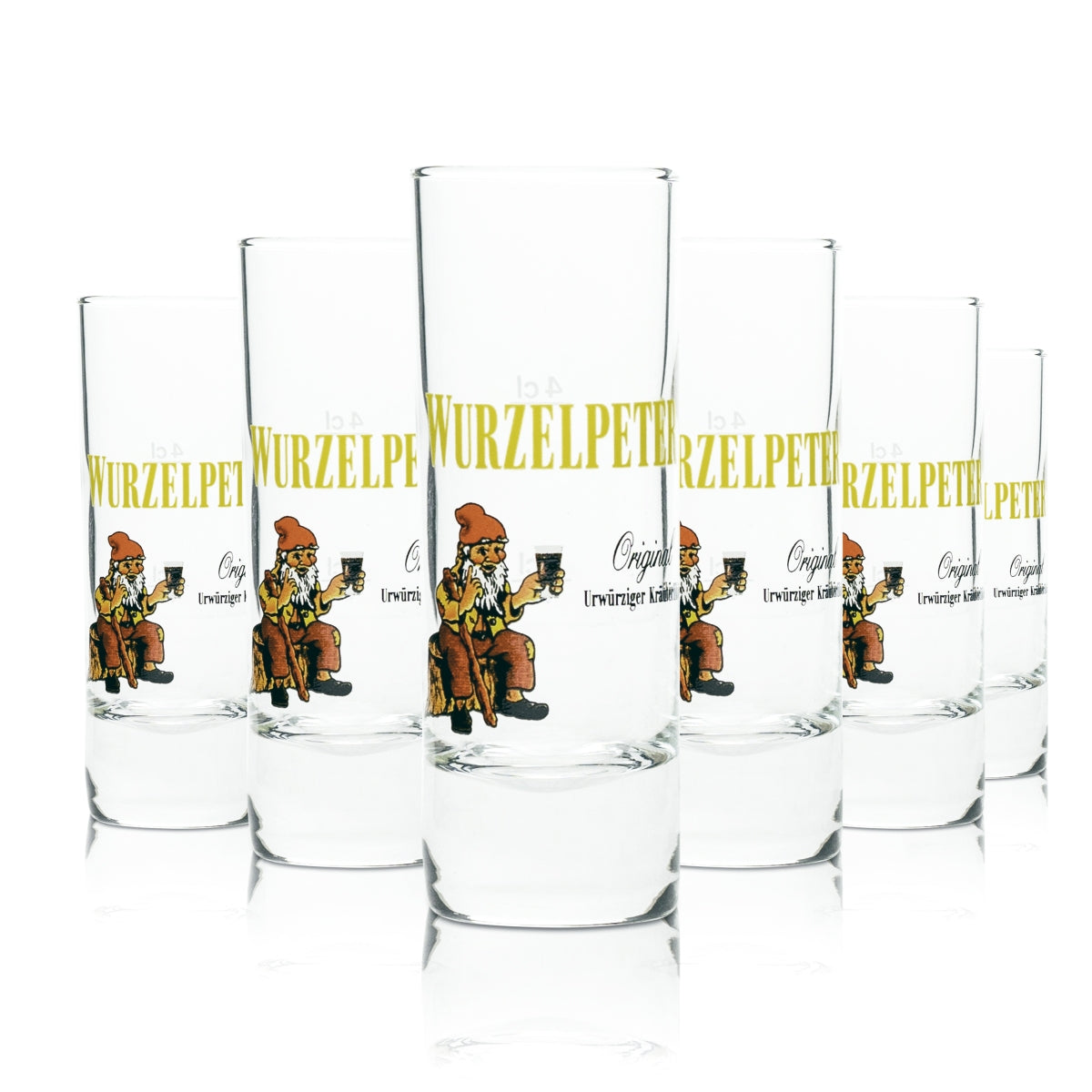 6x Wurzelpeter liqueur shot glasses 2cl + 4cl schnapps glasses Short shot glasses Gastro Bar