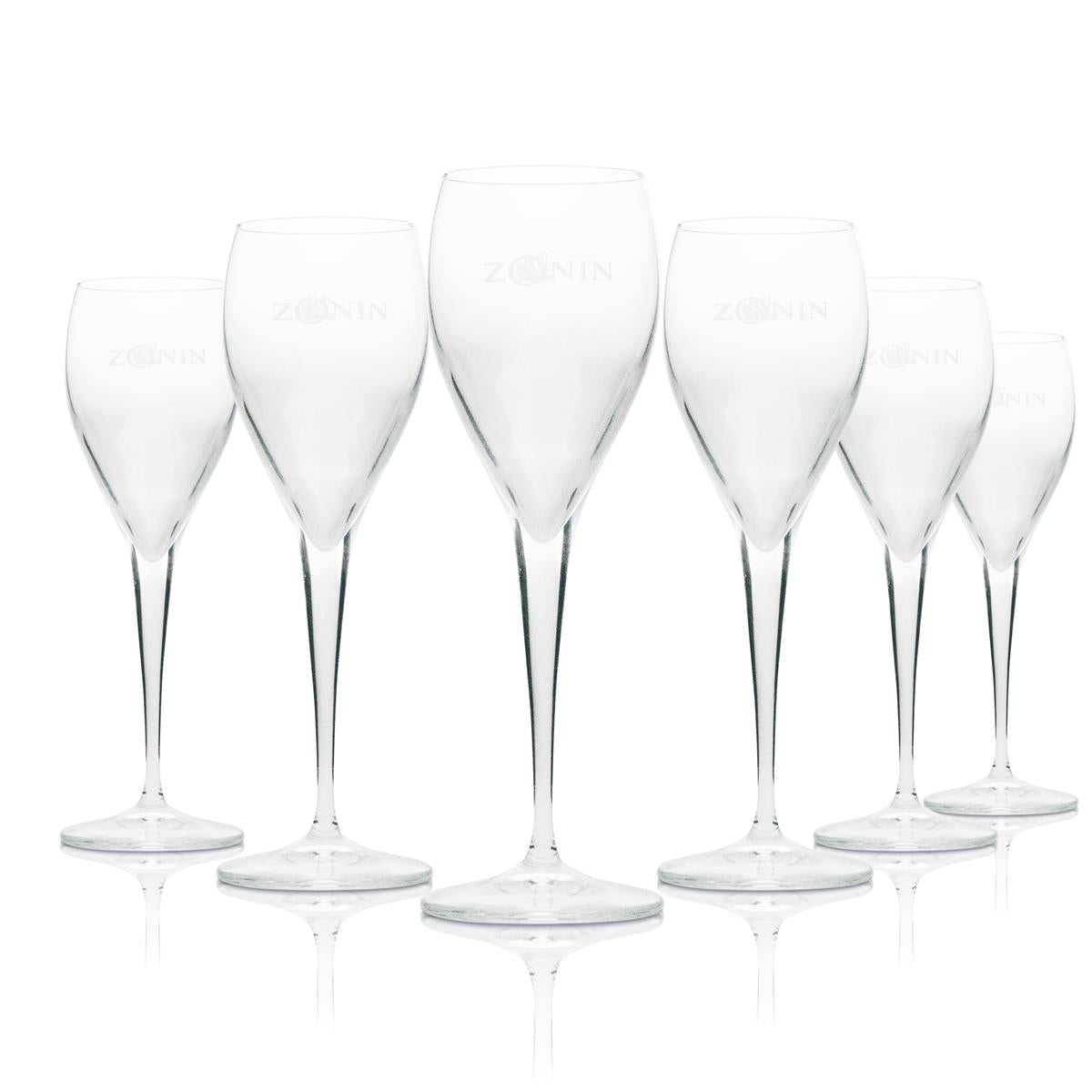 6x Zonin Prosecco Glass Flute with Logo 100ml
