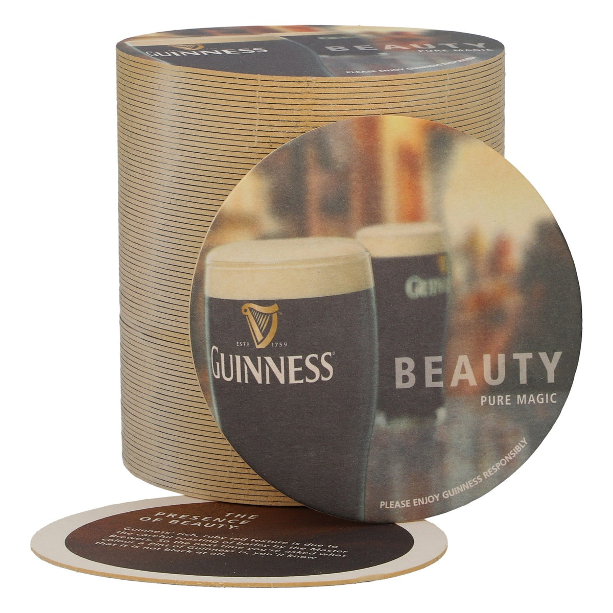80 Guinness Beer Coasters, 10.5 cm in diameter, "Beauty"