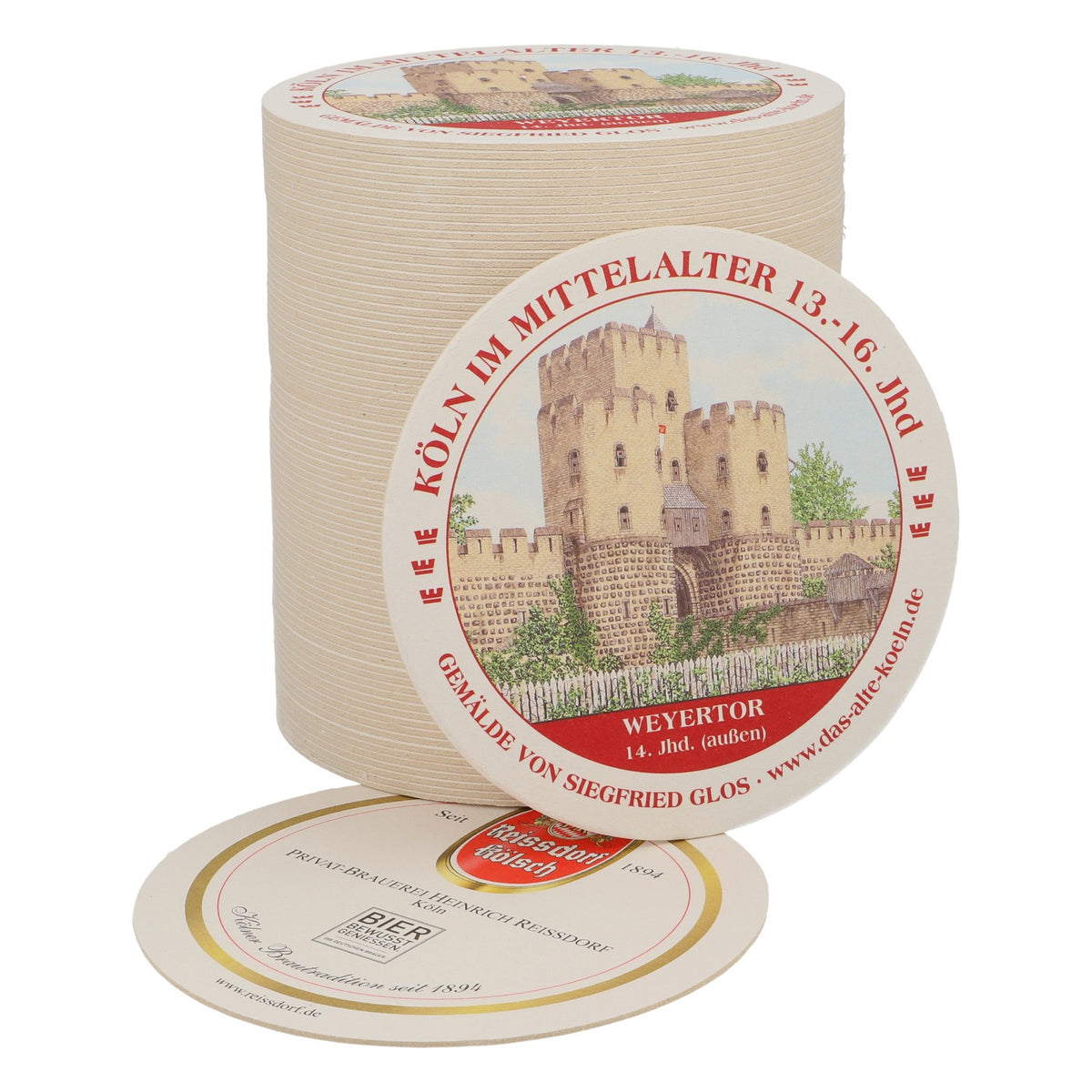 80x Reissdorf beer coaster "Cologne in the Middle Ages" Weyertor (outside)
