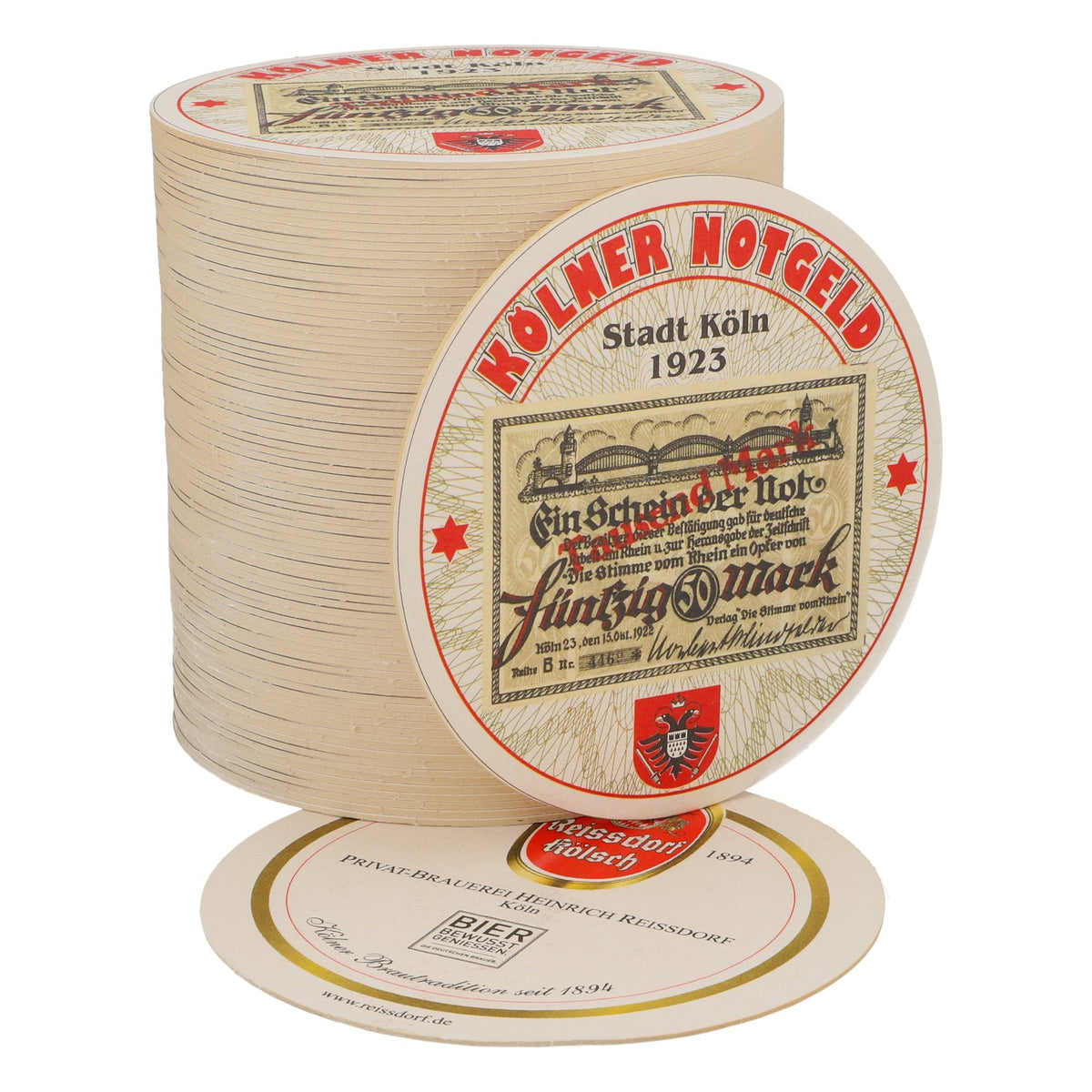 80x Reissdorf beer coasters "Cologne emergency money" 50 marks