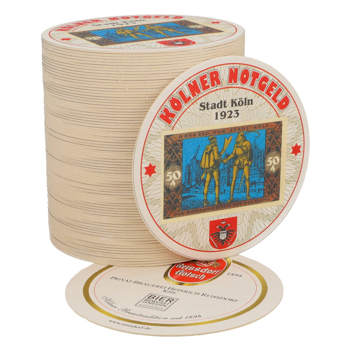 80x Reissdorf beer coaster "Cologne emergency money" 50 pfennig V3