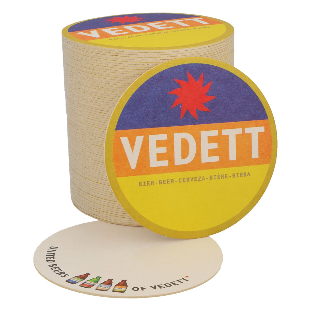 80x Vedett beer coasters Glass coasters Blue/orange/yellow