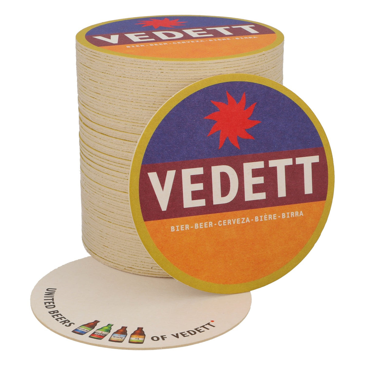 80x Vedett beer coasters Glass coasters Blue/red/orange