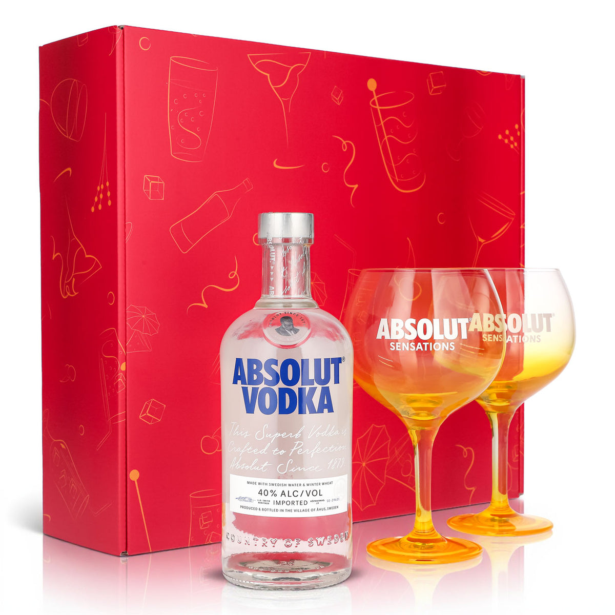 Absolut Vodka Geschenkset 0,7l Flasche 40 % Vol. + Ballongläser Sensation–Pink