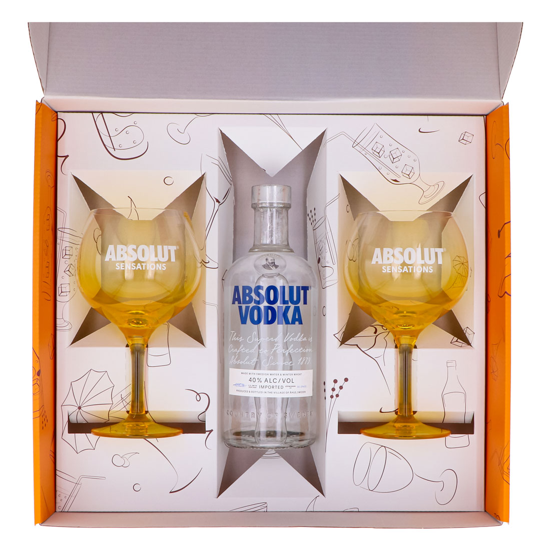Absolut Vodka Geschenkset 0,7l Flasche 40 % Vol. + Ballongläser Sensation–Orange – Ansicht 3