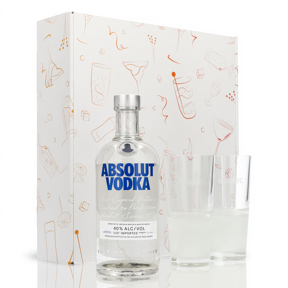 Absolut Vodka Geschenkset 0,7l Flasche 40 % Vol. + Gläser Frosted–weiß