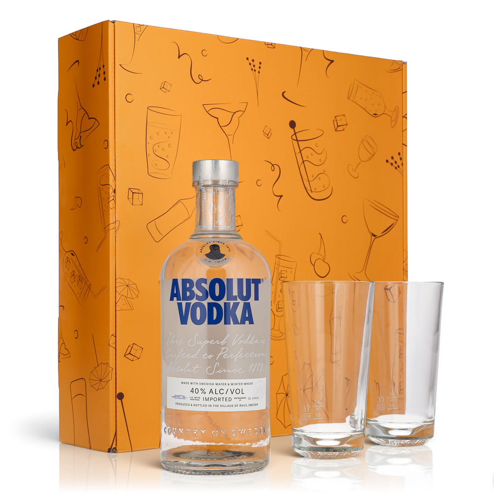 Absolut Vodka Geschenkset 0,7l Flasche 40 % Vol. + Gläser Grcic–Orange